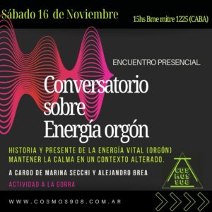 Flyer de taller que es energia orgon: que son los orgones, como funcionan.